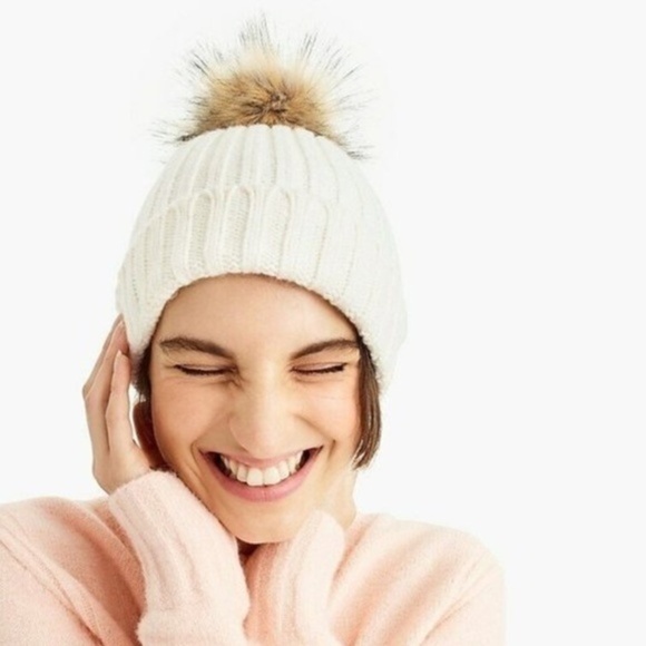 J.Crew Ribbed Beanie Hat with Pom-Pom - Picture 1 of 1
